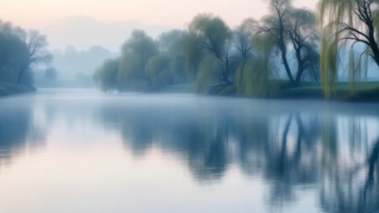 Willows along a quiet riverbank at dawn, the setting behind DriveWillow